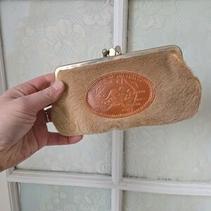 Vintage Australia Map Haircalf Coin Purse Kiss Lock Clutch